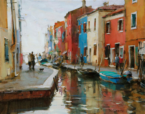 Dmitri Danish Original Oil - Canal on Burano Island