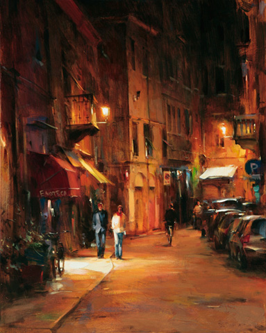 Dmitri Danish Original Oil - Evening Stroll, Ferrara