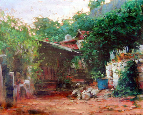 Dmitri Danish Original Oil - House in the Hills