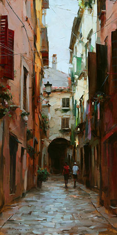 Dmitri Danish Original Oil - In the Old Quarter