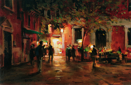 Dmitri Danish Original Oil - Night on a Piazza, Venice