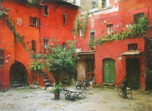 Dmitri Danish Original Oil - Rome Courtyard II