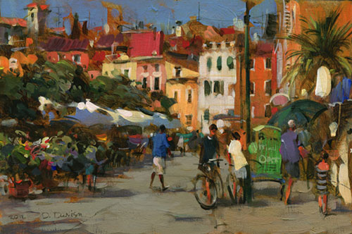 Dmitri Danish Original Oil - Seaside Town Summer