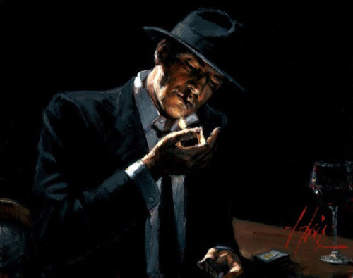 Fabian Perez - Man Lighting Cigarette