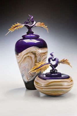 Gartner Blade - Amethyst Covered Jar and Bowl with Avian Finials