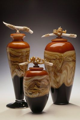 Gartner Blade - Tangerine Strata Covered Vessels with Bone Finials