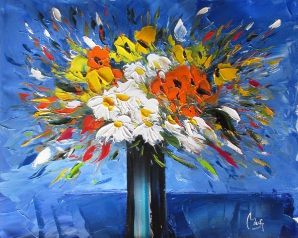 Louis Magre - Bouquet on Blue