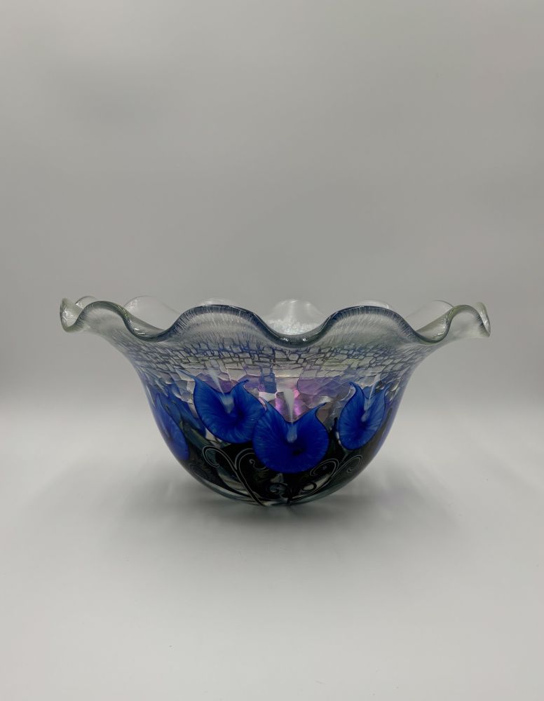 Tim Lotton - Verre de Soie Fluted Bowl with Blue Bleeding Hearts